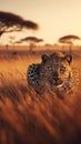 A Leopard in African Savanna at sunset AI generated Royalty Free Stock Photo