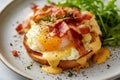 Egg Benedict with bacon, avocado and wholewheat bread. Breakfast concept Royalty Free Stock Photo