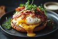 Egg Benedict with bacon, avocado and wholewheat bread. Breakfast concept Royalty Free Stock Photo