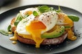 Egg Benedict with avocado and wholewheat bread. Breakfast concept Royalty Free Stock Photo