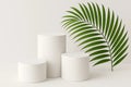 Three White Cylindrical Podiums - Minimalist Eco-Friendly Style - Empty Showcase Product Display Royalty Free Stock Photo