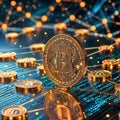 Futuristic Bitcoin Coin and Blockchain Data Visualization Royalty Free Stock Photo