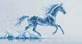 Majestic crystal horse gallops through icy water, symbolizing power, purity, and unstoppable momentum Royalty Free Stock Photo