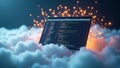 Floating Code Editor Inside Cloud Icon with Instant Deployment to Global Nodes Royalty Free Stock Photo