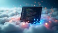 Floating Code Editor Inside Cloud Icon with Instant Deployment to Global Nodes Royalty Free Stock Photo