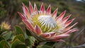 King Protea (Protea cynaroides) flower with large petals transitioning from pink to cream. Royalty Free Stock Photo