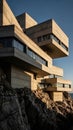 Cliffside Brutalist Architecture with Stacked Concrete Volumes Royalty Free Stock Photo