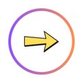 Yellow arrow pointing right inside gradient circle Royalty Free Stock Photo