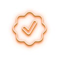 Neon Orange Checkmark in Scalloped Badge, Glowing Approval Icon PNG Royalty Free Stock Photo