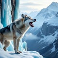 Majestic White Wolf in Harsh Winter - Roaring In Cliff Royalty Free Stock Photo