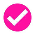 Bright pink circle with a white check mark symbol Royalty Free Stock Photo