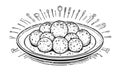 Delicious monochrome sketch of traditional Jewish matzah balls ready for Passover Seder dinner celebration Royalty Free Stock Photo
