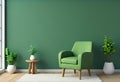 Modern green armchair with indoor plants creating stylish relaxing corner Royalty Free Stock Photo