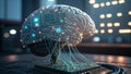 A 3D-rendered human brain integrated with digital circuits Royalty Free Stock Photo