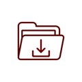 Simple red outline icon representing file download and folder storage concept Royalty Free Stock Photo