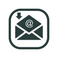 Incoming email notification icon with an at symbol and down arrow Royalty Free Stock Photo