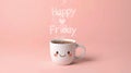 Cute Kawaii Coffee Cup with Smiling Face and \'Happy Friday\' Steam Royalty Free Stock Photo