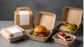 Eco-Friendly Takeaway Food Assortment: Burger, Sandwiches & Dessert Royalty Free Stock Photo