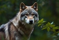 Majestic Wild Wolf Standing Proudly in Peaceful Forest Wilderness Royalty Free Stock Photo