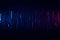 Digital design featuring vertical streams of binary code (0s and 1s) cascading down a dark background Royalty Free Stock Photo