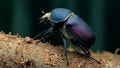 Iridescent Blue and Purple Scarab Beetle on Forest Floor Royalty Free Stock Photo