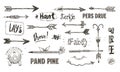 Hand-drawn doodles featuring various arrow designs and decorative text. Styles vary from straight Royalty Free Stock Photo