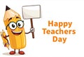 Cute pencil cartoon wishing everyone a happy Teachers Day celebration Royalty Free Stock Photo