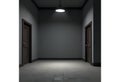 Dark empty hallway with closed wooden doors and ceiling light Royalty Free Stock Photo