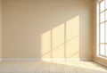 Empty bright room with sunlight through large window interior Royalty Free Stock Photo