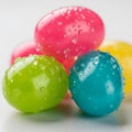 Colorful jelly beans are arranged closely together, showcasing vibrant shades of green, red, blue, and yellow.AI Royalty Free Stock Photo