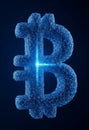 A digital representation of the Bitcoin symbol is depicted in a three-dimensional wireframe mesh style.ai Royalty Free Stock Photo