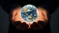 Global Stewardship: Cupped Hands Holding a Glowing Earth Royalty Free Stock Photo