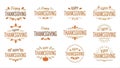 Happy Thanksgiving Typography Vector Set with Autumn Leaves and Pumpkins Royalty Free Stock Photo