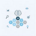 Stylized brain illustration connected to a network. Royalty Free Stock Photo
