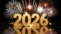 Golden 2026 New Year Celebration with Fireworks Royalty Free Stock Photo