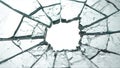 A close-up view of shattered glass with radial cracks emanating from a central point Royalty Free Stock Photo