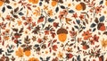 A seamless pattern featuring an assortment of autumnal elements on a beige background Royalty Free Stock Photo
