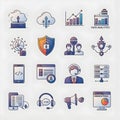 A collection of 16 colorful digital marketing and technology icons. Royalty Free Stock Photo