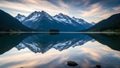 Alpine Mirror: Snowy Peaks Reflecting in a Glacial Lake Royalty Free Stock Photo