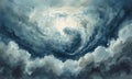 A dramatic and artistic depiction of swirling clouds, forming a vortex in a turbulent sky Royalty Free Stock Photo