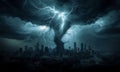 A dramatic scene depicts a large tornado touching down in a cityscape Royalty Free Stock Photo