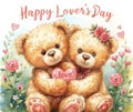 Romantic Teddy Bear Couple with Happy Valentine\'s Day Text Royalty Free Stock Photo