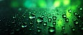 Cool Green Background with Drops of Water on a Dark, Wet Surface for Nature Concept. Royalty Free Stock Photo