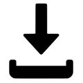 Download icon, arrow pointing down to tray for saving files in UI UX, vector EPS silhouette Royalty Free Stock Photo