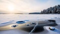 Aerial view of frozen lake in winter, abstract patterns of ice and snow from above Royalty Free Stock Photo