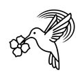 Hummingbird hovering at flower line art, delicate precision and pollination vector icon Royalty Free Stock Photo