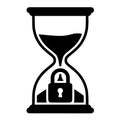 Immutable timestamp locked hourglass icon, eternal time record and permanent digital proof silhouette Royalty Free Stock Photo