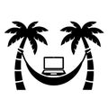 Laptop in a hammock icon, relaxed workation silhouette for balance, leisure, and flexible productivity. Royalty Free Stock Photo