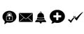 Messaging Notifications Icon Set, Black Silhouette for Email, Bell, Lock, Check Mark EPS Royalty Free Stock Photo