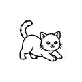 Playful kitten pouncing line art, dynamic and cute young cat in action vector icon Royalty Free Stock Photo